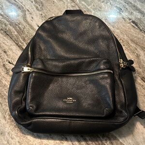 Coach Black Pebbled Leather Backpack with Gold Hardware